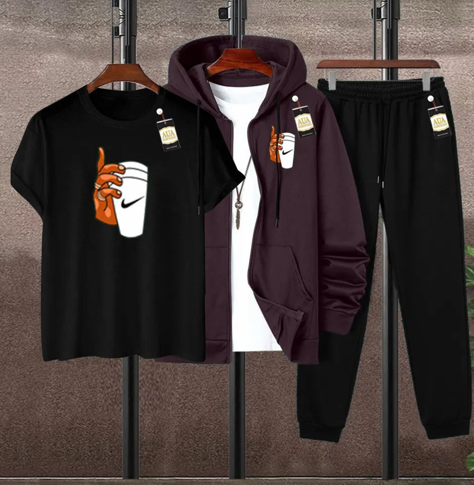 Winter Fleece Tracksuit Sarkaar Printed Zipper Hoodie, T-Shirt, Trousers for Men and Boys